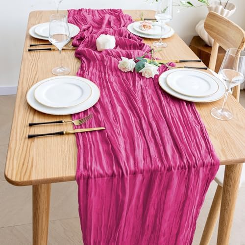 Wokceer Cheesecloth Table Runner Fushia 10FT Boho Gauze Runner, 12 Pack - Image 6