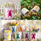 Honeydak 6 PCS Kids Basket, Colorful Sequined Bunny Canvas Bags - Image 4