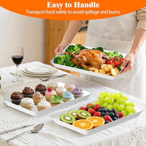 SpaceTrove 10-Pack Serving Tray Set, Reusable Plastic Serving Platter for Party Supplies, Entertaining, Grilling Accessories, Stackable Kitchen Snack Box Container for Dessert, Fruit, Cookie, (White) - Image 4