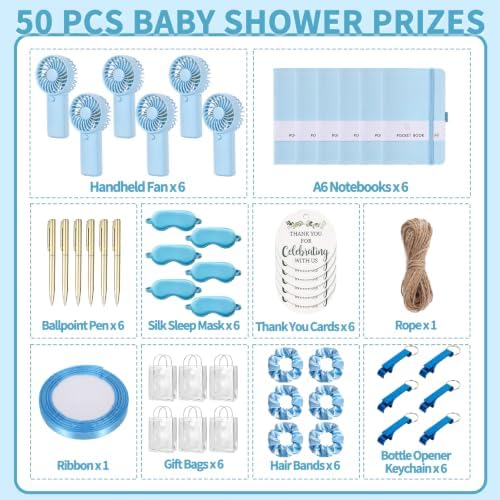 6 Set Summer Baby Shower Prizes for Game Winners, Blue Handheld Fan Favor - Image 2