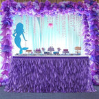 Partisky Mermaid Purple Tulle Curly Willow Table Skirt for Rectangle Table 9ft, Ruffle Tutu Table Cloth for Girls Boys Baby Shower,Mermaid Birthday Party - Image 2
