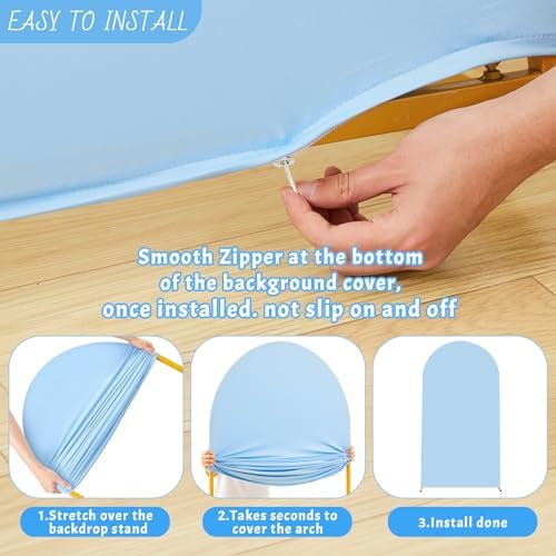 7.2FT Blue Arch Backdrop Cover - Polyester Fitted Wedding Arch Stand Covers Round Top Chiara Arch Backdrop Cover for Birthday Party Banquet Photo Background Decoration - Image 4