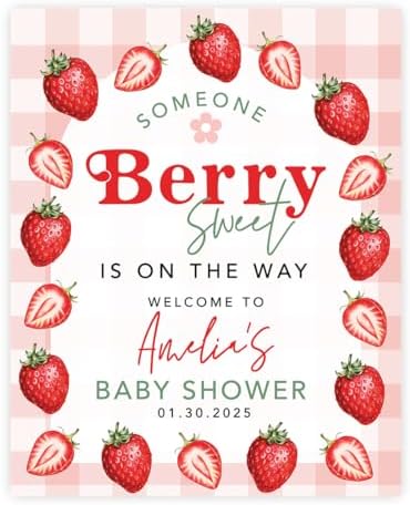 Andaz Press Personalized Someone Berry Sweet Baby Shower Decorations, Berry Baby Shower Welcome Sign, Strawberry Shortcake Girl, Strawberry Decorations For Party, 16x20 Inches by AndazPress