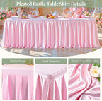 Pink Satin Tablecloths Rectangle 4FT, Glitter Spandex Fitted Stretch Table Covers Wrinkle-Resistant Floor Length Shimmer Pleated Table Skirt for Weddings Parties Baby Shower Banquets Vendor Events - Image 2