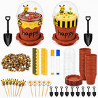50Sets Bee Honey Jars Party Favors Bulk, Mini Plastic Bee Theme Honey Jar Pots Decoration with Spoon, Trays, 3D Stickers, And Markers for DIY Cupcake Dessert Baby Shower Wedding Party Gift Set by Unknown