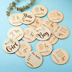 Craftdady 16pcs Wooden Baby Monthly Milestone Cards Newborn Birth Announcement Card Wood Discs for Infants Baby Showers Photography Props - Image 3