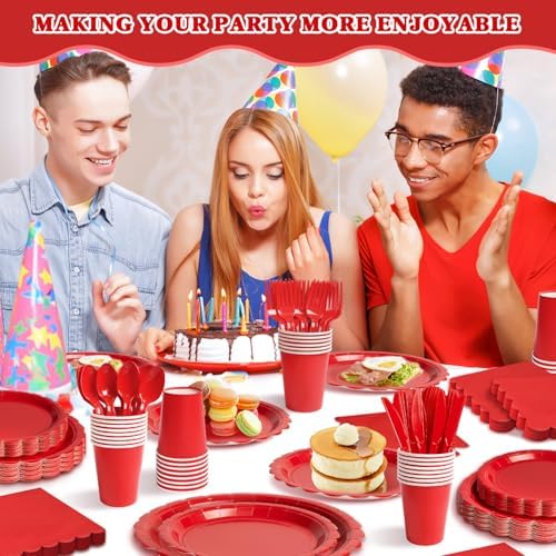 Vyntra 350 Pcs Red Paper Plates and Napkins Party Supplies - Image 6