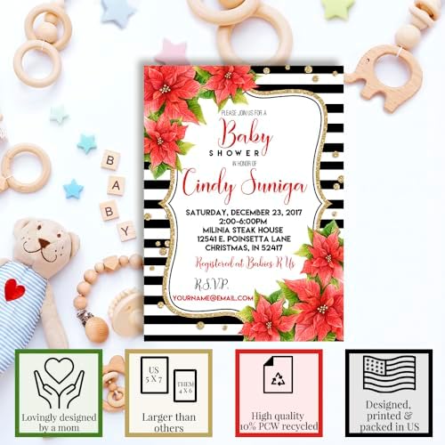 Amanda Creation Custom Baby Shower Invites Poinsettia Flowers Baby Shower Invitation 20 5x7 Custom Personalized Winter Invites With Envelopes - Image 2