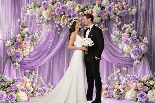 12x10ft Purple Flower Wall Backdrop Rose Lavender Floral Wedding Bridal Photography Backdrop Girls Birthday Anniversary Bachelorette Baby Shower Party Photo Booth Props Background Wall Decor - Image 3