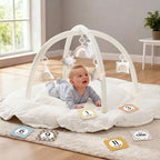 5-in-1 Thick & Plush Baby Play Gym, Baby Play Mats for Floor, Tummy Time Mat with 6 Toys, Convertible Stage-Based Developmental from Babies to Toddlers, Ball Pit, White by MF