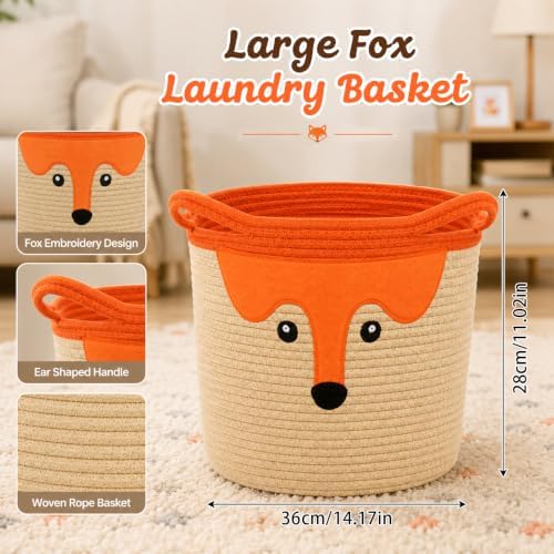 Cute Fox Basket for Nursery, Large Blanket Gift Basket,14"D×11"H - Image 3