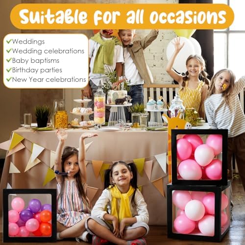 12 Pcs Transparent Balloon Boxes Clear Baby Boxes with 99 Letters for Baby Shower Gender Reveal Grad Birthday Party Bridal Wedding Christmas Anniversary Valentines Backdrop Decoration (Black) - Image 6