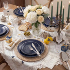 KIRE 200PCS Blue Plastic Plates with Silver Rim - Navy Blue Plastic Plates Include 100 Dinner & Dessert Plate - Heavy Duty Dark Blue Disposable Plate for Wedding/Parties - Image 5