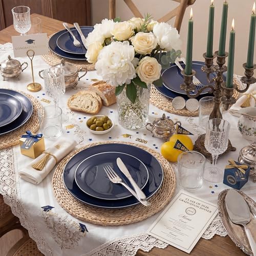 KIRE 200PCS Blue Plastic Plates with Silver Rim - Navy Blue Plastic Plates Include 100 Dinner & Dessert Plate - Heavy Duty Dark Blue Disposable Plate for Wedding/Parties - Image 5