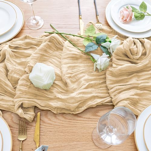 Wokceer Cheesecloth Table Runner Sand 10FT Boho Gauze Runner, 12 Pack - Image 5