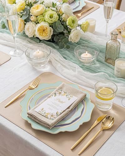 WDF 100PCS Mint Green Plastic Plates - Green Spring Plates Disposable - Heavy Duty Scalloped Plastic Plate for Parties/Wedding - Image 3