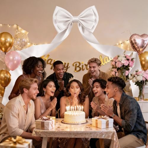 Giant Bow Decoration 75x19 Inch，Big Bow for Backdrop with 10 Pcs Satin Ribbon Bows, Large Satin Decorative Bows for Wedding Birthday Party Baby Shower Room Supplies(White) - Image 4
