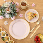 WDF Partyware 350PCS Pink Disposable Plates - Pink Plastic Plates 50Guests Plastic Dinnerware Sets with Rolled Napkins for Wedding/Birthday/Baby shower - Image 7