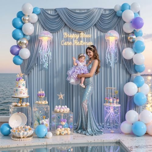 20x10FT Baby Blue Sequin Backdrop Curtain for Party - 4 Panels 5x10FT Wrinkle-Free Shimmer Drapes for Birthday, Wedding, Christmas, Decorations & Photography - Image 4
