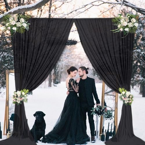 10 x 7 Feet Black Backdrop Curtain for Partie, Background Curtains for Photoshoot, Birthday, Wedding, Halloween, Christmas, Anniversary, Engagement Party Decorations 5Ft x 7Ft, 2 Panels - Image 4