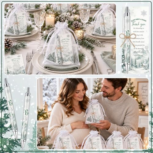 145 Pcs Baby It’s Cold Outside Baby Shower Favors for Guests Winter Wonderland Retractable Ballpoint Pens Keychains Thank You Cards Gift Bags & Twine Gender Reveal Party Souvenirs Bulk Party Prizes - Image 5