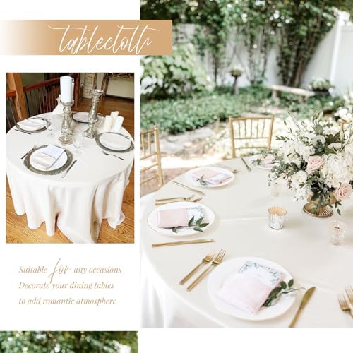 Showgeous 120 Inch Ivory Round Tablecloths, Polyester Table Covers - Image 3