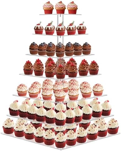 7 Tier Cupcake Stand, Square Acrylic Cupcake Tower for 160 Cupcakes by RLHDIS