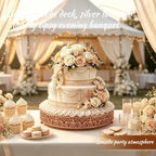 14 Inch Rose Gold Cake Stand, Round Metal Dessert Display with Ornate Filigree Lace, Dual‑Coated Premium Finish for Wedding, Anniversary & Elegant Home Decor - Image 5