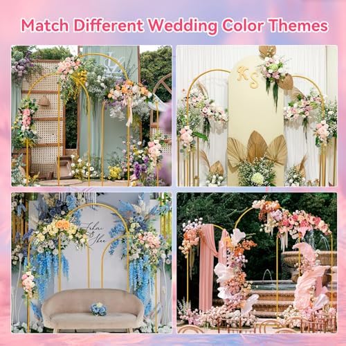 3 Pack Wedding Arch Backdrop Stand, Gold Metal Balloon Arch Stand (6FT, 4.9FT, 3.9FT), Set of 3 Arched Frame Decoration for Wedding, Birthday, Baby Shower, Party - Image 6