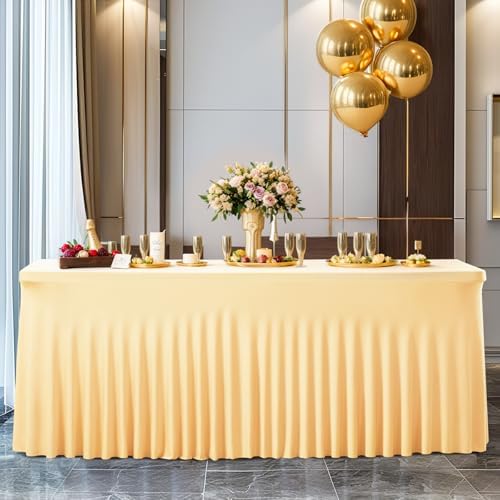 Besutolife Champagne Spandex Tablecloth 8ft Rectangle Table Skirt Stretch Table Cover for Banquets Parties Wedding Dining Table by Besutolife
