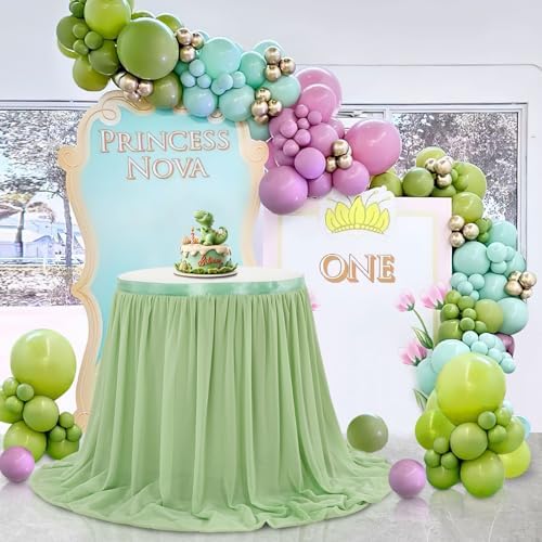 Sage Green Table Skirt for Party：2 Layer Chiffon Table Skirts Rectangle Tables Baby Shower Birthday Decorations 6FT - Image 6