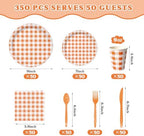 Vyntra 350-Pc Orange Gingham Paper Plates and Napkins Party Supplies - Image 3