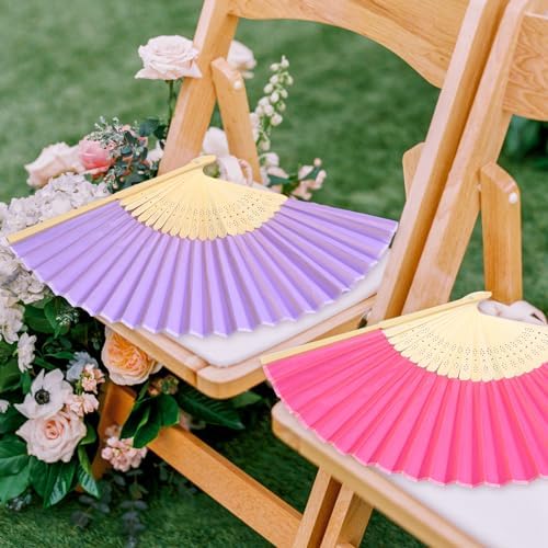 Blulu 40 Pcs Pink Hand Fans Bulk Folding Bamboo Silk Foldable Handheld Fan for Women DIY Line Dance Clapping Popping Wedding Bridal Shower Baby Shower Birthday Party Favors Gift Decoration - Image 2