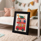 Vintage Framed Cute Colorful Animal Canvas Wall Art Modern Funny Kids Posters Safari Animals On Red Bus Scene Prints For Toddler Bedroom Nursery Wall Decor 20x30 inch - Image 4