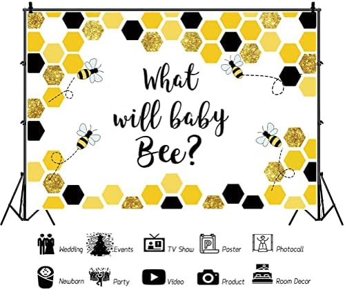Leyiyi 15x10ft Backdrop for Gender Reveal Party Decorations What Will Baby Bee Yellow Bees Honeycomb Glitters Photography Background Boys Girls Gender Neutral Party Baby Shower Dessert Table Banner - Image 2