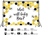 Leyiyi 10x8ft Backdrop for Gender Reveal Party Decorations What Will Baby Bee Yellow Bees Honeycomb Glitters Photography Background Boys Girls Gender Neutral Party Baby Shower Dessert Table Banner - Image 2