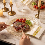 Rubtlamp 350 Pcs Gold Glitter Plastic Plates, Hammered Disposable Plates Set (50 Guests), Glitter Dinnerware Set Include 100 Plastic Plates, 150 Glitter Silverware, 50 Cups And 50 Napkins - Image 5