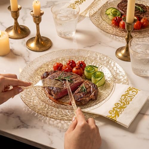Rubtlamp 350 Pcs Gold Glitter Plastic Plates, Hammered Disposable Plates Set (50 Guests), Glitter Dinnerware Set Include 100 Plastic Plates, 150 Glitter Silverware, 50 Cups And 50 Napkins - Image 5