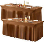Wish Care 2 Pack Brown Spandex Table Clothes for 4 Foot Rectangle Tables, 4FT Wrinkle Free Fitted Tablecloths Ruffles Design Table Cover for Party, Banquet, Wedding and Events by WishCare