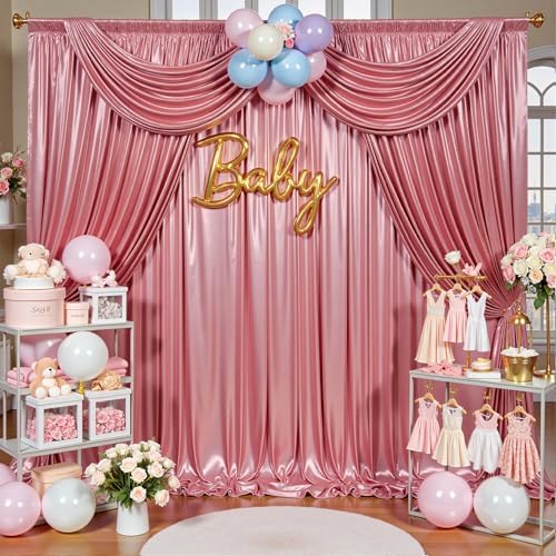 40x10ft Shimmer Rose Gold Sequin Backdrop Curtain for Parties,Thick Wrinkle Free Glitter Backdrop Drapes Rose Photo Back Drop Curtains for Birthday Wedding Party Photography Background-8 Panels 5x10ft by LeegleriTableSkirt