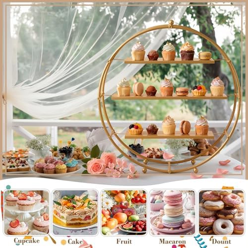 Shimeyao 1 Pcs Gold Cupcake Stand 22 Inch Tiered Dessert Stand Large Metal 3 Tier Serving Tray Round Gold Dessert Table Display for Wedding, Birthday Party, Catering Events - Image 5