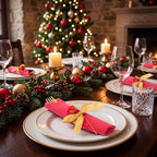 30 Set Christmas Red Pre Rolled Napkins with Rose, Gold Cutlery - Image 6