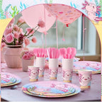 Funnymoom 400 Pcs Axolotl Birthday Party Supplies for 50 Guests Pink Cartoon Axolotl Paper Plates and Napkins Knives Spoon Fork Cup Disposable Reptile Animals Dinner Sets for Baby Shower Party - Image 5