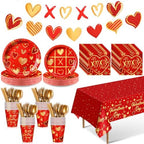 Ziliny 171 Pcs Valentine's Day Party Decorations Serve 24 Xoxo Paper Plates Napkins Cups Banner Tablecloth Cutlery Valentine Galentines Day Anniversary Wedding Baby Shower Party Supplies by Ziliny