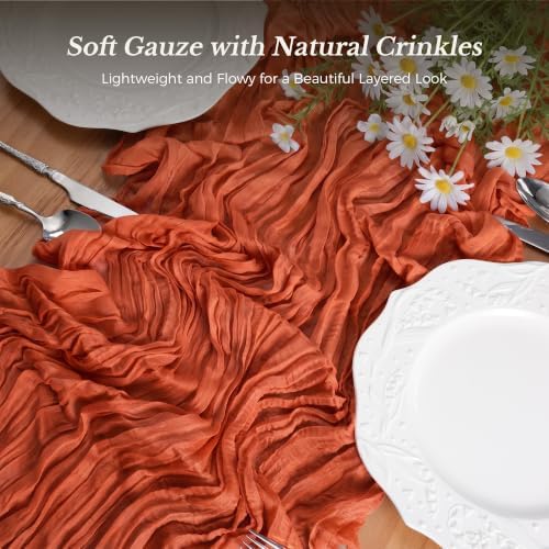 Goodluck Fall Table Runner, 10 Pack 10FT Terracotta Cheesecloth Table Runner 35x120 Inch Burnt Orange Boho Gauze Table Runner for Thanksgiving Autumn Fall Wedding Baby Shower Home KitchenTable Decor - Image 3
