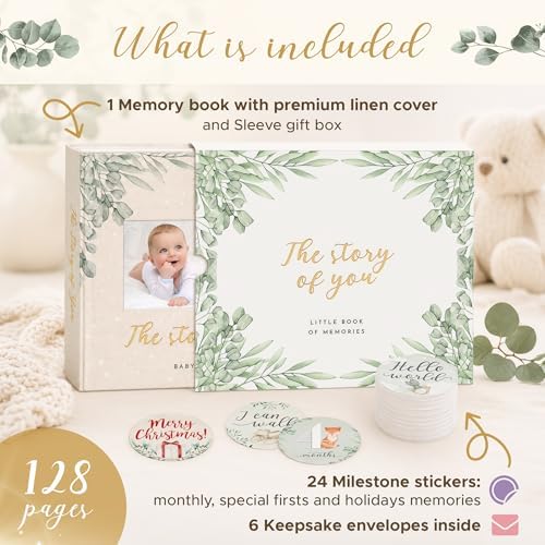 Baby Memory Book & Newborn Keepsake Journal First Year Memory Book for Boy or Girl Gender Neutral Milestone Book with 24 Stickers Perfect First Mothers Day Gift - Image 3