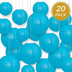 Quasimoon PaperLanternStore.com Ultimate 20-Piece Turquoise Paper Lantern Party Pack - Assorted Sizes of 6, 8, 10, 12 Inch (5 Round Lanterns Each) for Weddings, Birthday, Events and Decor - Image 5