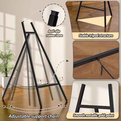 Black Metal Easel Stand for Sign,Heavy Duty Art Easel with Adjustable Chain,Tripod Structure,4-Level Height—Easels for Wedding Welcome Sign Holder,Baby Shower Poster,Birthday Party,Posters - Image 5