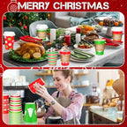 Mimorou 60 Pack Christmas Coffee Cups with Lids and Sleeves, 12 oz Disposable Paper Holiday Party Cups Printed with Snowflakes, Christmas Trees, Stripes and Polka Dots for Xmas Party Supplies - Image 4