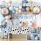 Cowboy Baby Shower Decorations Boy, 274pcs All-in- One Western Baby Shower Decor Pack Plates Tablecloth Cake Topper Balloon Banner, A Little Cowboy is on the Way Backdrop for Babyshower Boy by Unknown